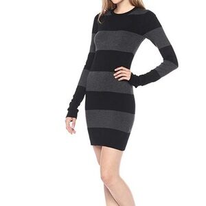 FRENCH CONNECTION grey and black striped Print sweater dress
